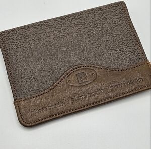 VINTAGE Pierre Cardin Pebbled Brown Leather Slim Card Holder Wallet